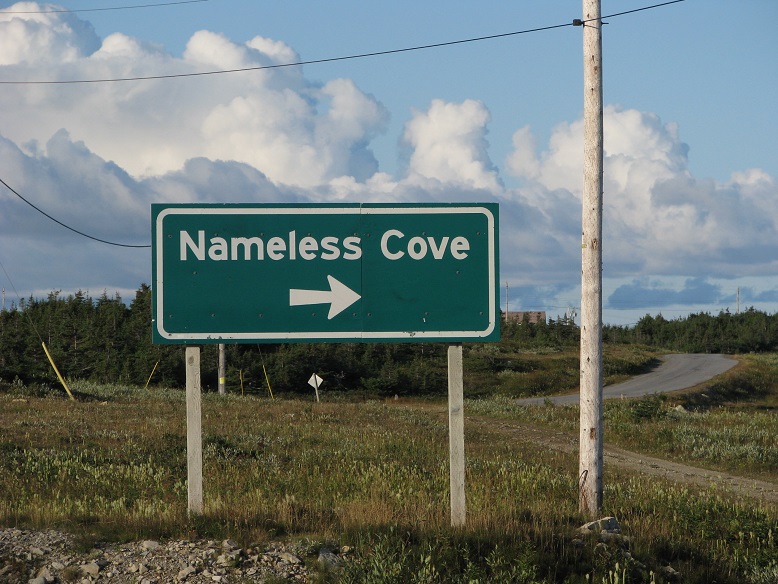 Newfoundland highway sign: Nameless Cove.