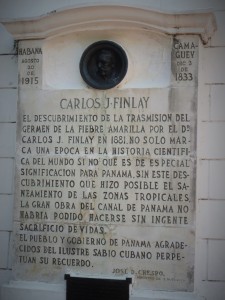 Marble wall plaque to Carlos Finlay, Cuban doctor.