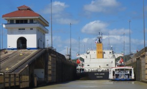 View of Pedro Migeul Locks as transiting ship.