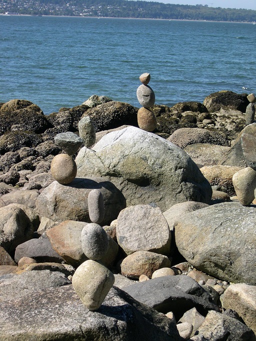 Beach rocks balanced in Stanley Park.