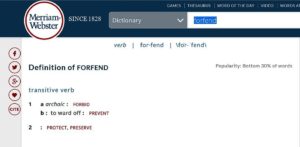 Screenshot of MW definition of "forfend."