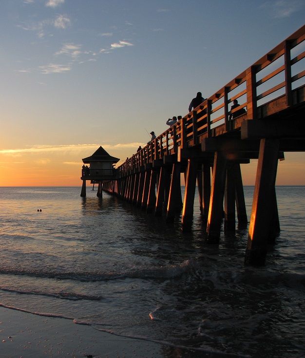 Dock glowing in sunset light