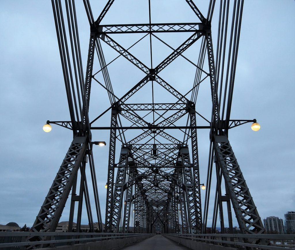 Overhead view of bridge trusses