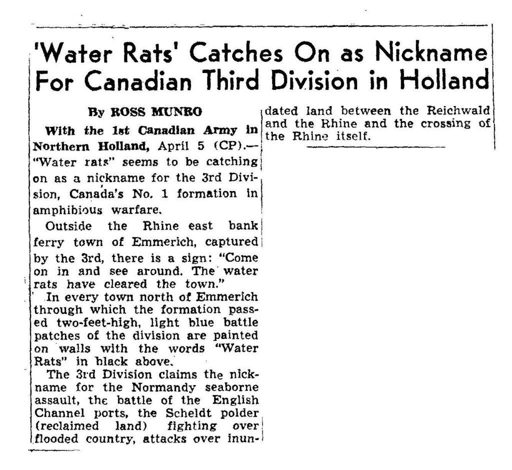 Newspaper clipping about Canadian Third Division in Holland