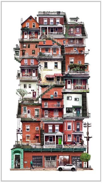 Facade view of collage of Ottawa houses.