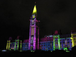 Canada's Parliament Hill lit up for the summer sound and light show.