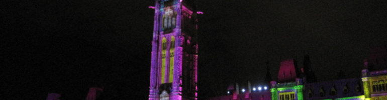 Canada's Parliament Hill lit up for the summer sound and light show.