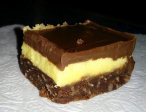 Close-up of layers of Nanaimo bar