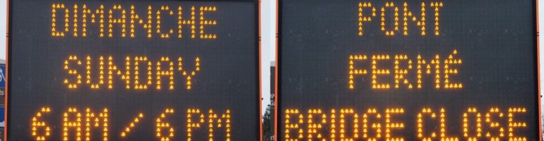 Traffic sign indicating bridge closure.