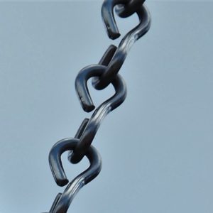 Three metal links in flowerpot holder