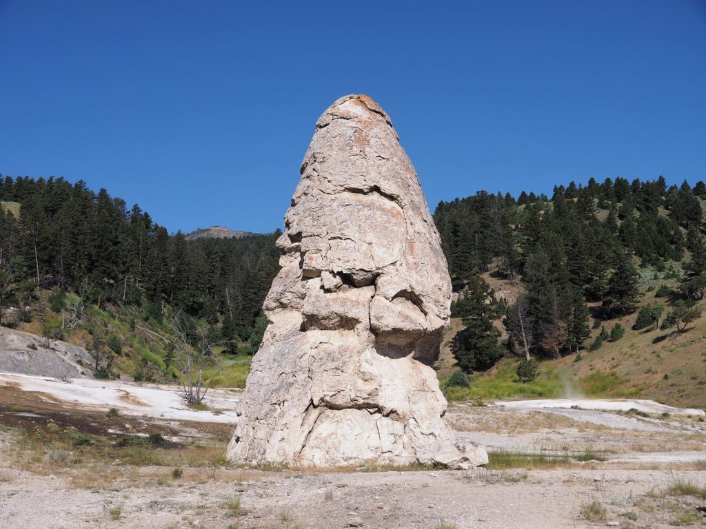 Liberty Cap formation at Mammoth Hot Springs.