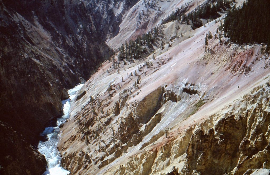 Vintage shot of Yellowstone River in the Grand Canyon, from observation at Brink of Lower Falls.