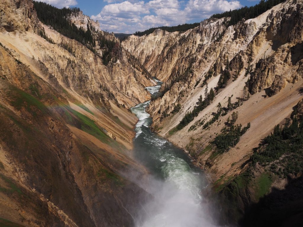 Present-day shot of Yellowstone River in Grand Canyon; taken from observtaion point at Brink of Lower Falls.