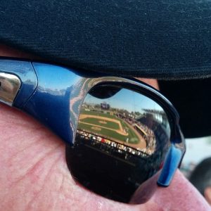 Reflection of spring training baseball field in sunglasses