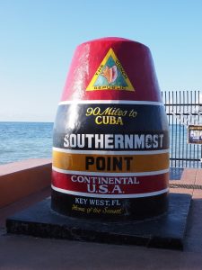 Buoy statue marking 90 miles to Cuba, in Key West..