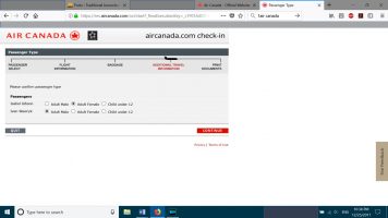 Screenshot of airline check-in
