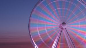 Myrtle Beach Skywheel in motion at sunset