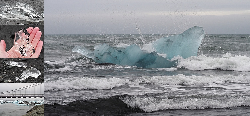 Icebergs on black basalt beach in Iceland