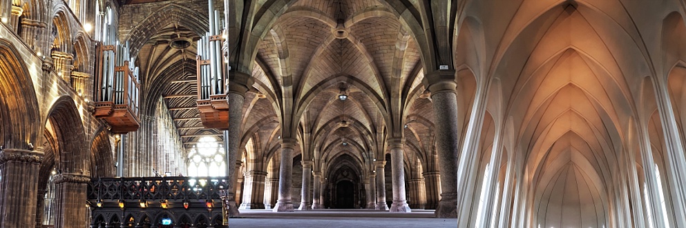 Gothic arches in two cathedrals and one university