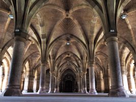 Floor-level shot of Cloisters at University of Glasgow