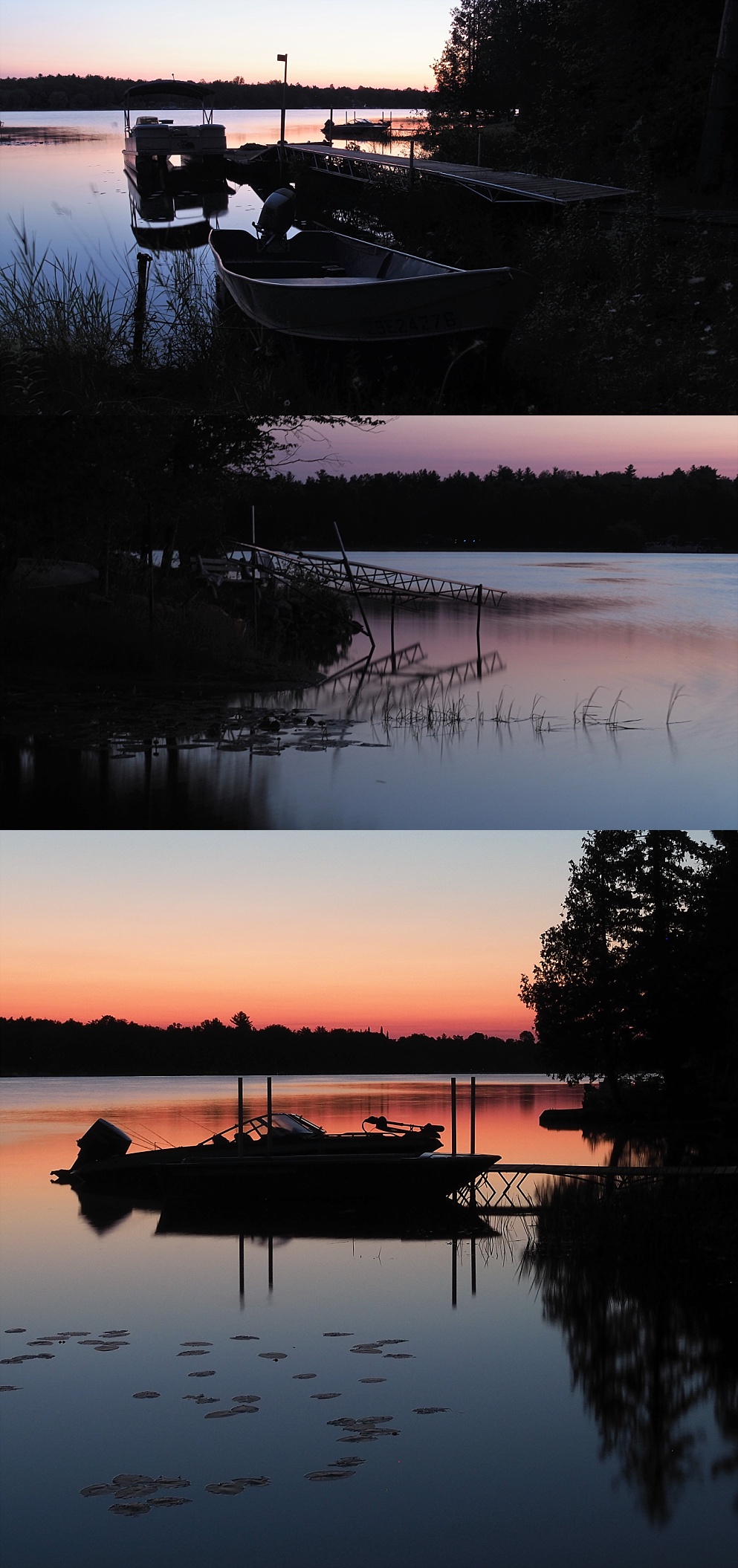3-photo collage of sunrise shots at White Lake ON
