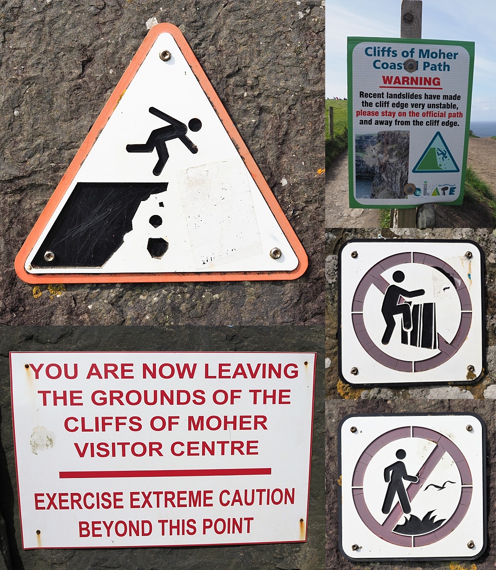 5-photo collage of satey signs at Cliffs of Moher