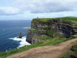 Up-sun view of Cliffs of Moher.