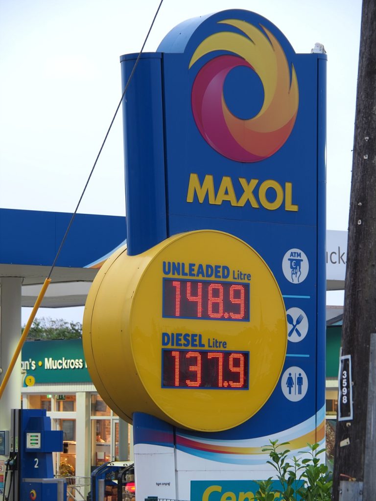 Sign showing price of petrol in Ireland