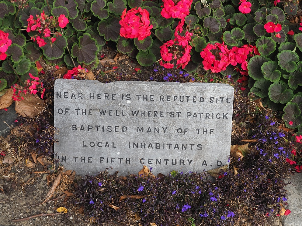 Sign announcing reputed site of St. Patrick's well