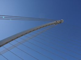 Overhead view of cables of Samuel Beckett Bridge