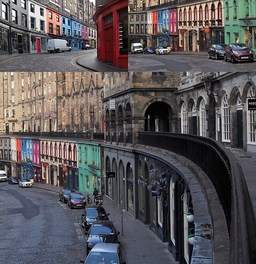 3-photo collage of West Bow Market from different elevations