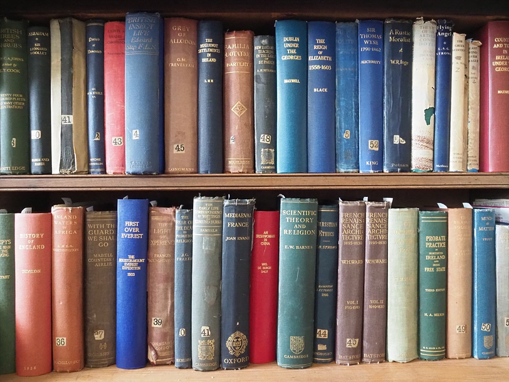 Close-up of one shelf in Armagh Public Library