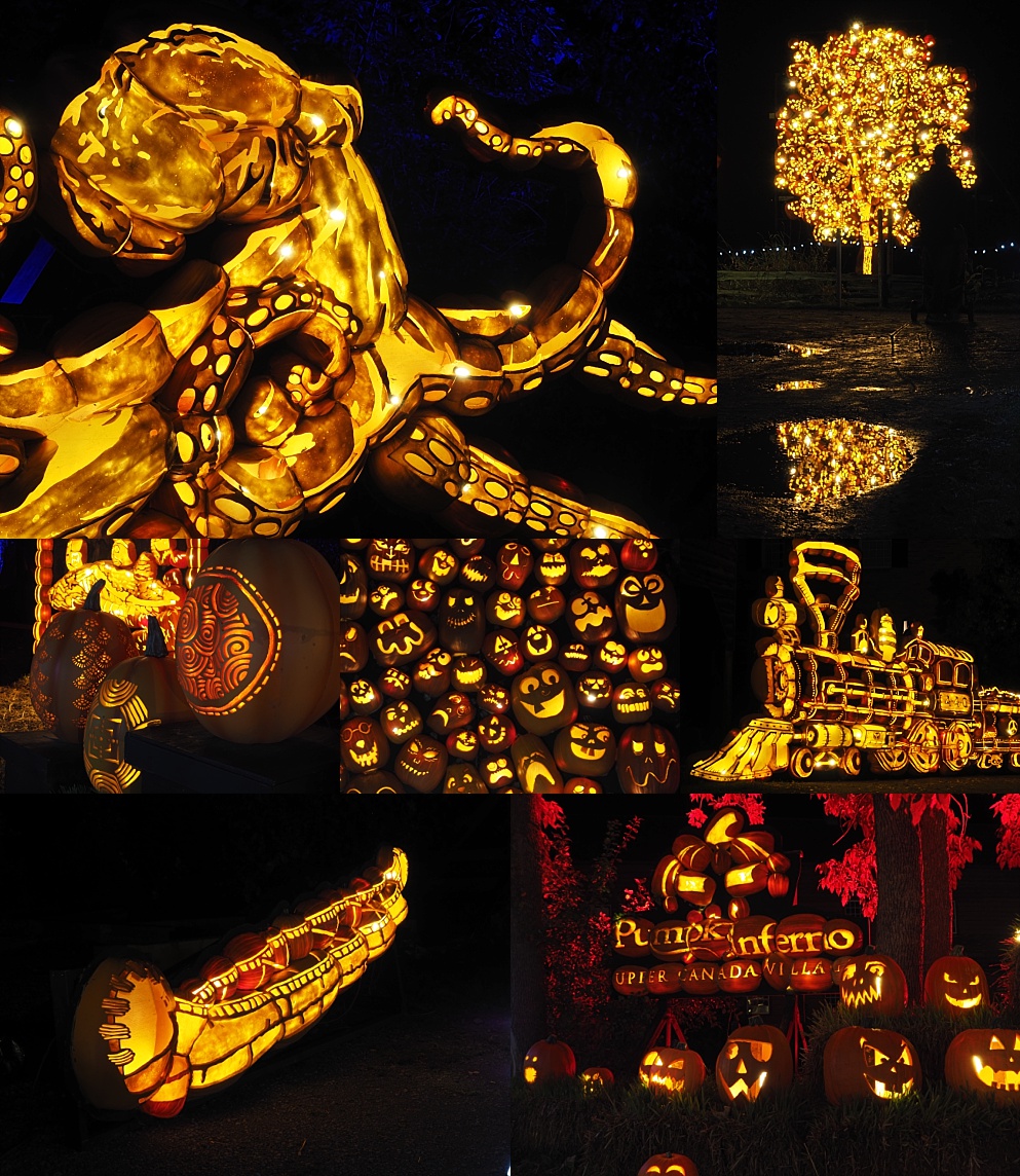 7-photo collage of photos from Pumpkinferno at Upper Canada Village.