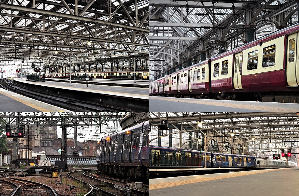 4-photo collage of Glasgow Central Station before the crowds arrive