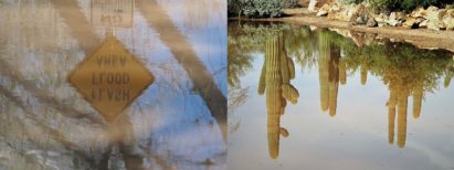 2-photo collage of unusual flooding in Phoenix