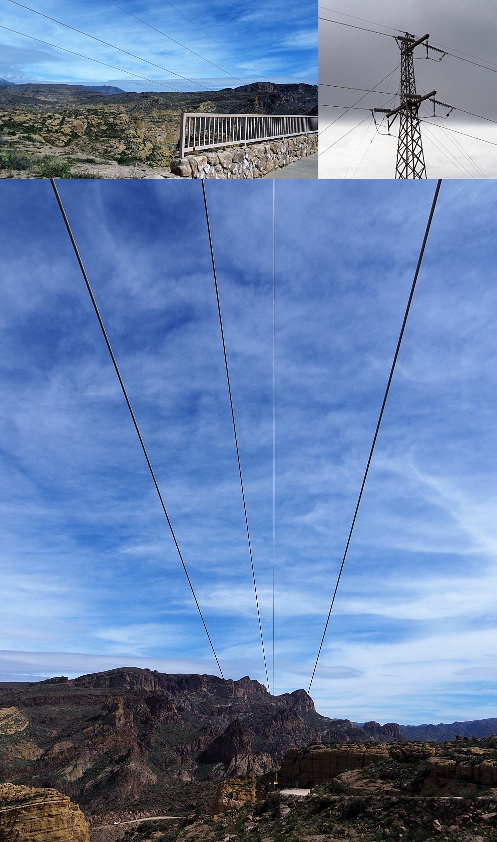 3-photo collage of power lines ruining vistas at Fish Creek Lookout