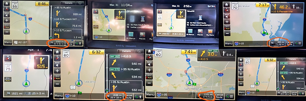 6-photo collage of GPSscreens from in-car navigation