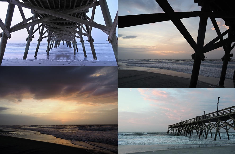 4-photo collage of Surfside Beach at sunrise