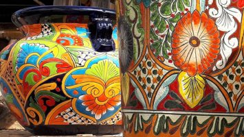 Close-up of Mexican flowerpots