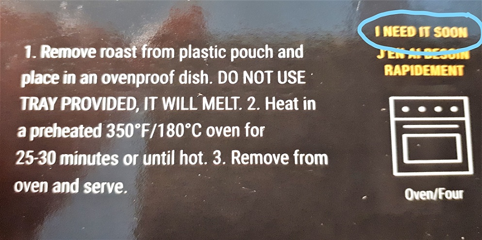 Heating instructions - oven