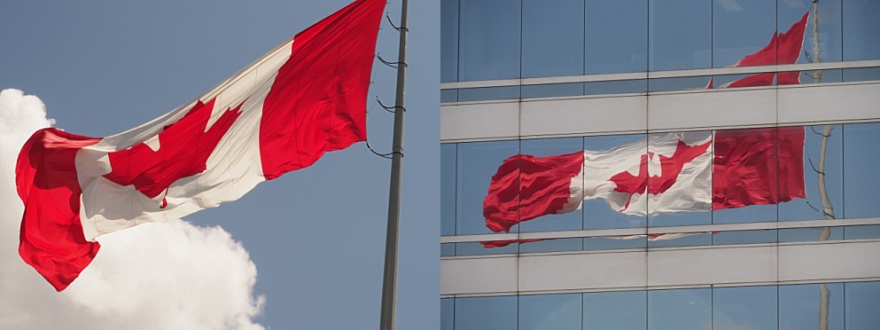 2-photo collage of Canadian flag, illustrating its aspect ratio