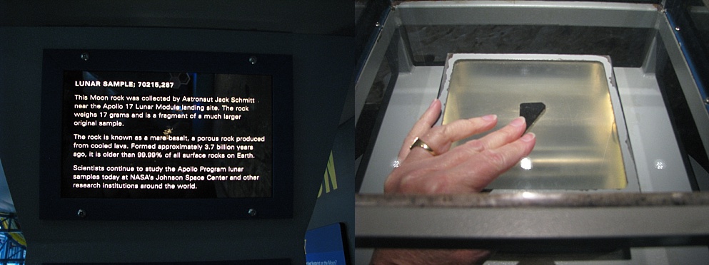 2-photo collage of moon rock display at Kennedy Space Center