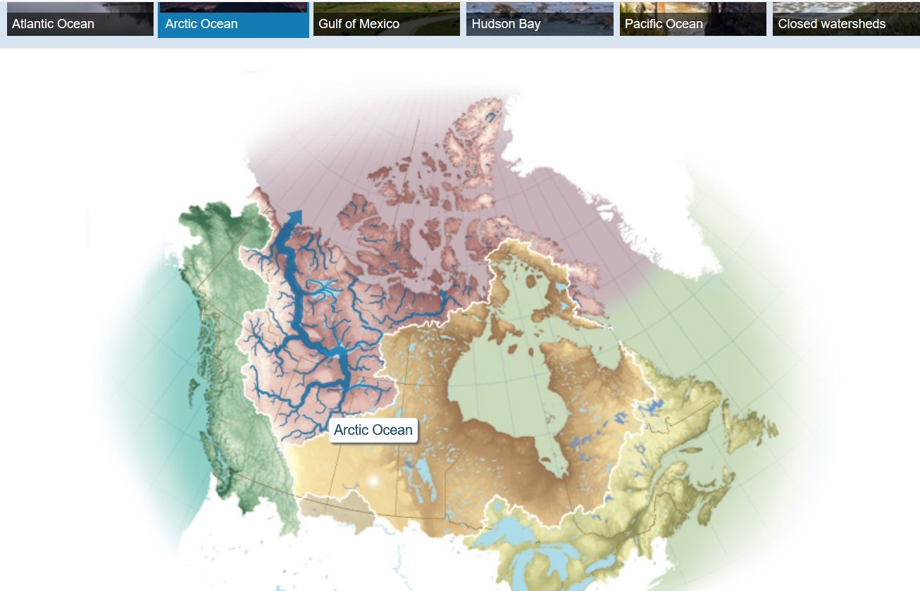 Map showing Canada's ocean watersheds