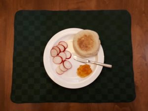 Breakfast radishes served with muffin and marmalade