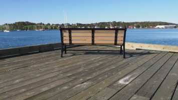 Bench screwed down into pier in Lunenberg harbour