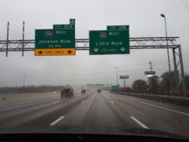 Highway sign for Jackson and Little Rock